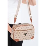 Kadın Monogram Desenli Uzun Askılı Çapraz Omuz Çantası - Kahverengi – Newpolo228 - Bej - Taba