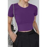 Kadın Mor Bisiklet Yaka Likralı Kısa Kol Body Crop Bluz