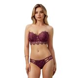 Kadın Mor Destekli Dantelli Push Up Straplez Sütyen Külot Takım, 85B, B4584NT-19804IGP27191009