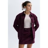 Kadın Mürdüm Oversize Kadife Dokulu Trucker Ceket - XL