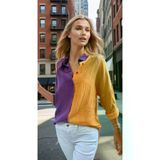 Kadın Müslin %100 Pamuk Salaş Color Block Iki Renkli Uzun Kollu Mor Turuncu Gömlek 700-3458275