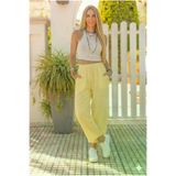 Kadın Müslin Kumaş, Beli Lastikli, Cepli Rahat Kalıp Pantolon - Pastel Sarı 700-3416352