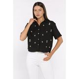 Kadın Nakışlı Keten Gömlek P-00017806 - Siyah - 40