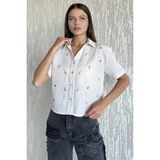 Kadın Nakışlı Keten Gömlek P-00017806 - Taş - 40