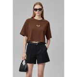 Kadın Nakışlı Regular%100 Organik Pamuk Yuvarlak Yaka Kısa Beyaz Crop T-shirt
