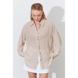 Kadın Naturel Oversize Keten Gömlek - Bej