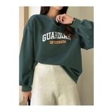 Kadın Nefti Yeşili Guardıan Baskılı Oversize Bisiklet Yaka Sweatshirt