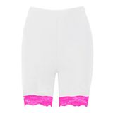 Kadın Neon Dantel Trim Düz Spor Salonu Aktif Tayt Kısa Pantolon Bisikletçi Bisiklet Şortu, Beyaz - Neon Pembe, L/XL (US 10-12)