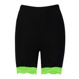 Kadın Neon Dantel Trim Düz Spor Salonu Aktif Tayt Kısa Pantolon Bisikletçi Bisiklet Şortu, Siyah - Neon Yeşil, 8-10