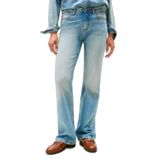 Kadın Normal Kalıp Eskitme Desenli Geniş Paça Mavi Pantolon WW0WW45682-1A4