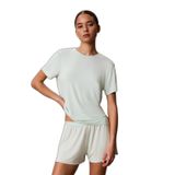 Kadın Normal Kalıp Esnek Modal Kumaşlı Yuvarlak Yakalı Kısa Kollu Yeşil Pijama Üstü LV00QS7435-492