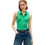 Kadın Normal Kalıp Kolsuz Dokuma Kumaş Yeşil Polo Yaka T-Shirt WW0WW49561-L3W