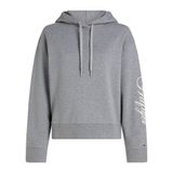Kadın Normal Kalıp Kolu Logo İmzalı Kapüşonlu Pamuklu Uzun Kollu Gri Sweatshirt WW0WW46127-P61