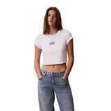 Kadın Normal Kalıp Logo Baskılı Yuvarlak Yakalı Pamuklu Kısa Kollu Crop Beyaz T-Shirt LV047G828G-YAF