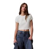 Kadın Normal Kalıp Logo Baskılı Yuvarlak Yakalı Pamuklu Kısa Kollu Crop Krem T-Shirt LV047G828G-4C8