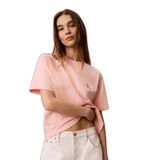 Kadın Normal Kalıp Pamuklu Yuvarlak Yakalı CK Logo Baskılı Kısa Kollu Pembe T-Shirt LV047G826G-4TJ