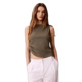 Kadın Normal Kalıp Sıfır Yaka Kolsuz Fitilli Haki T-Shirt LV047G290G-LDY