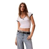 Kadın Normal Kalıp Yuvarlak Yakalı Logo Detaylı Kısa Kollu Crop Beyaz T-Shirt LV047G220G-YAF