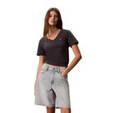 Kadın Normal Kalıp%100 Pamuklu V Yaka Kısa Kollu Koyu Gri T-Shirt LV047B205G-4XN