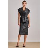 Kadın Normal Kesim Geometrik İşlemeli Deri Siyah Etek 25581-SKIRT-SİYAH