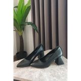 Kadın Nova Siyah Cilt 6,5 cm Kalın Topuklu Stiletto