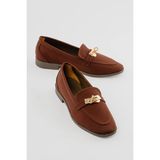 Kadın Nubuk Loafer Gold Tokalı Günlük Ayakkabı Elna Kahverengi