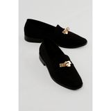 Kadın Nubuk Loafer Gold Tokalı Günlük Ayakkabı Elna Siyah
