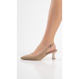 Kadın Nude Süet Arkası Açık Sivri Burun Ten rengiTopuklu Ayakkabı Slingback Stiletto Ofis Abiye Ten, Nude 38