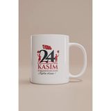 Kadın Öğretmenler Günü Temalı Kupa Bardak - Beyaz - 300 ml