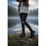 Kadın Olivia Dikişli Postal Siyah Kalın Taban Bot Tam Ortopedik Model No: mrn.ross.99