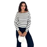 Kadın Omuz Açık Çizgili Bluz – Paris Touch, beyaz, s