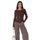 Kadın Omuz Açık Fit Bluz – Burgundy Glow, kahverengi, m
