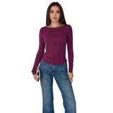 Kadın Omuz Açık Fit Bluz – Burgundy Glow, mürdüm, l