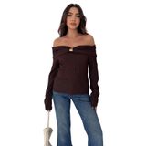 Kadın Omuz Açık Toka Detaylı Bluz – Burgundy Charm, kahverengi, m