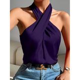 Kadın Omuzlarda Açık Boyundan çapraz Geçme Detaylı Sandy Bluz - 2XL-3XL - Mor