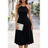 Kadın Omuzlardan Açık Boyundan Zincir Detaylı Midi Viskon Elbise - Siyah / 2Xl-3Xl