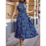 Kadın Omuzlardan Açık Daire Yaka Desenli Maxi Süprem Elbise