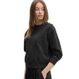 Kadın Omzu Düğme Detaylı Pamuklu Bisiklet Yaka Çizgili Uzun Kollu Siyah Sweatshirt WW0WW43606-BDS