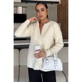 Kadın Ön Düğmeli Yumoş Iplik Triko Ceket (S-M-L Uyumludur) P-00018066 - Krem - Standart