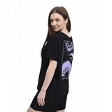 KADIN ÖN VE SIRT BASKILI KISA KOLLU BİSİKLET YAKA OVERSIZE TİŞÖRT SİYAH - XXL