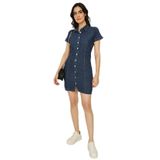 Kadın Önden Düğmeli Denim Elbise Mavi 34