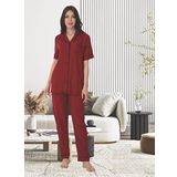 Kadın Önden Düğmeli Hamile Lohusa Pijama Takımı (Kırmızı/L)