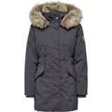 Kadın Only Onlnewprıska Parka – Kapüşonlu, Suni Kürklü, Uzun Kollu, Siyah Kışlık Mont - XS - Gri