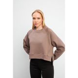 Kadın Önü Kısa Arkası Uzun Balon Kollu Sweatshirt - Vizon VİZON