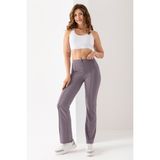 Kadın Önü Şerit Detaylı İspanyol Paça Krep Pantolon (Gri, M)