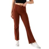 Kadın Önü Şerit Detaylı İspanyol Paça Krep Pantolon (Mokka, 2XL)