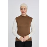 Kadın Organik Balıkçı Yakalı Kolsuz Body, Açık Çikolata, S/M