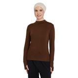 Kadın Organik Parmak Geçmeli Balıkçı Yakalı Body, Çikolata, L-XL