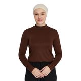 Kadın Organik Uzun Kollu Balıkçı Yakalı Body, Çikolata, L-XL