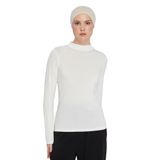 Kadın Organik Uzun Kollu Balıkçı Yakalı Body, Ekru, L-XL